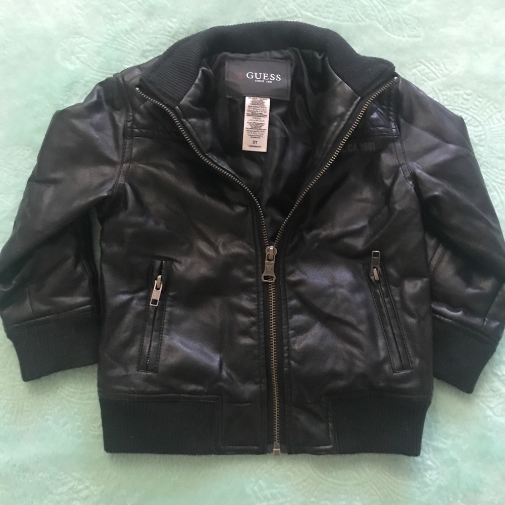 Toddler guess black leather jacket